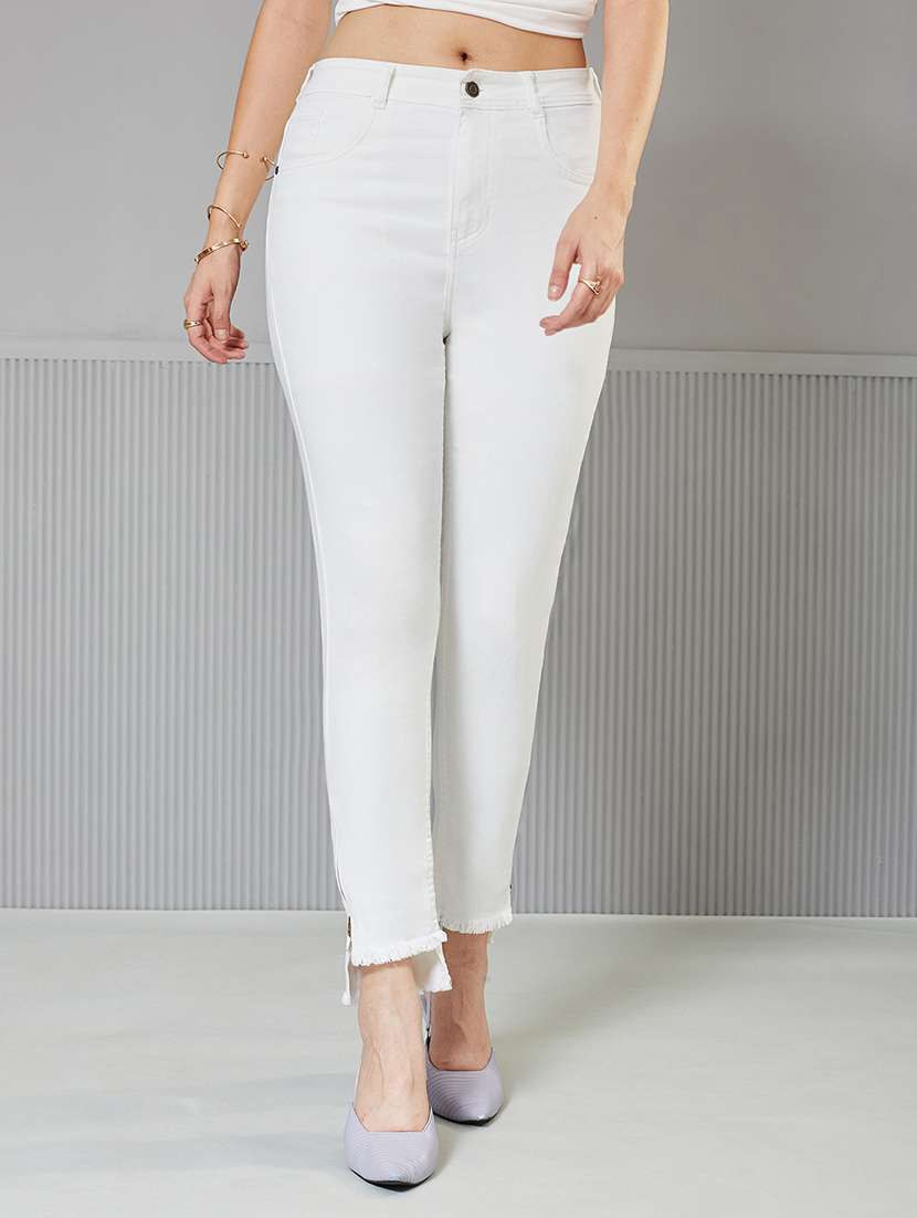 women solid high rise slim fit jeans