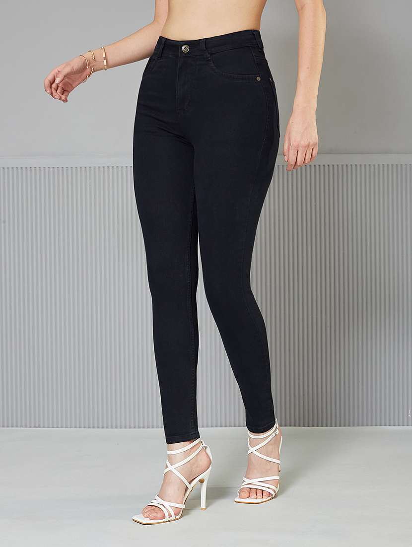 women solid high rise slim fit jeans