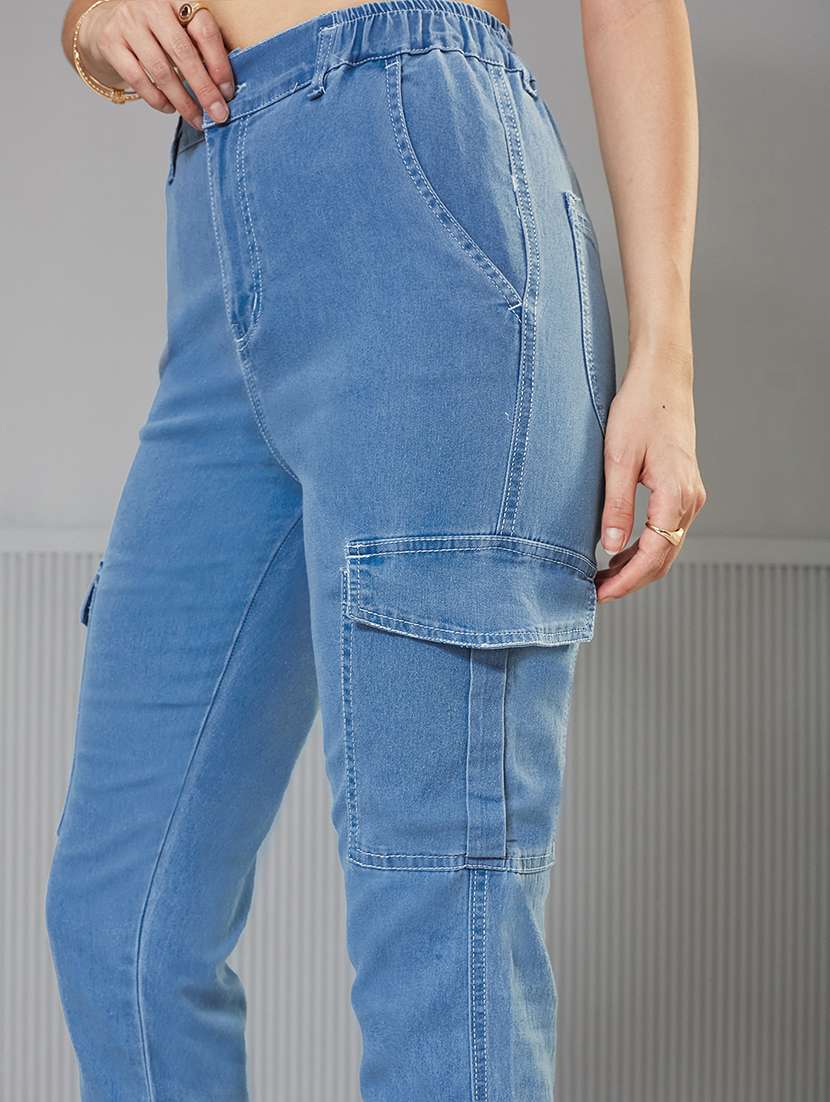 women solid high rise denim cargo - 22362214 -  Standard Image - 3