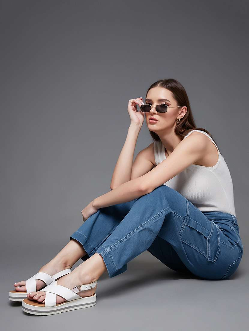 women solid high rise denim cargo - 22362224 -  Standard Image - 3