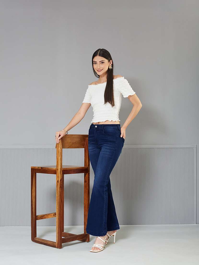 women solid high rise bootcut jeans - 22362228 -  Standard Image - 3