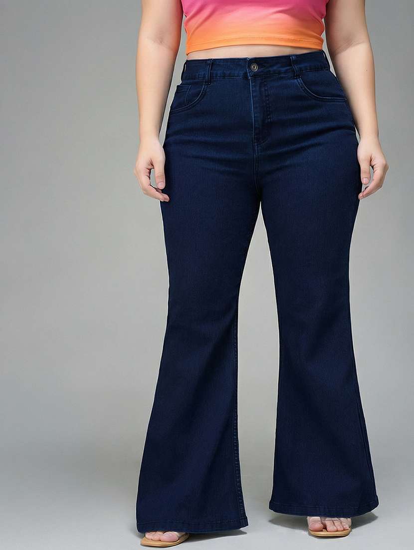 womne plus size solid high rise bootcut jeans