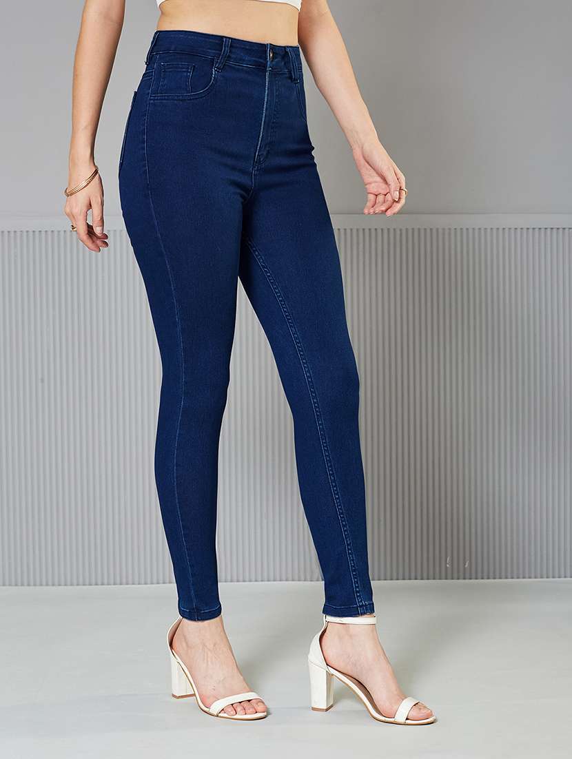 women solid high rise skinny fit jeans