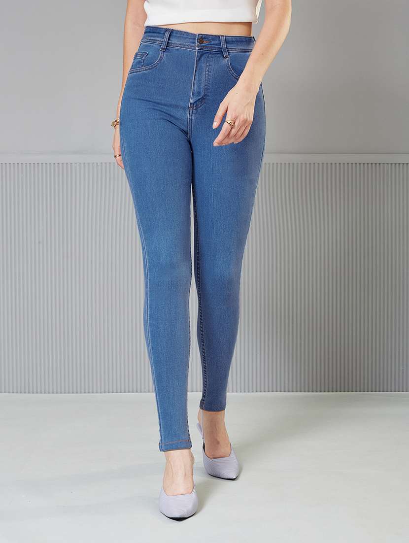 women solid high rise skinny fit jeans
