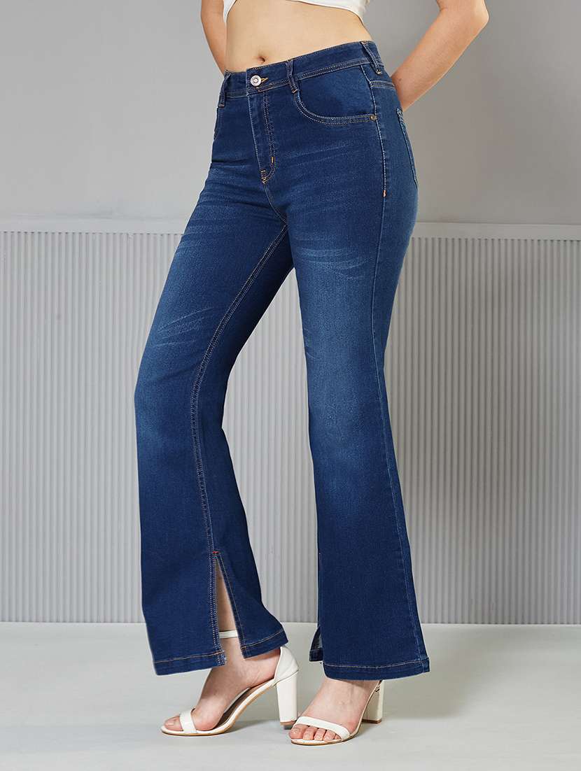 women solid high rise bootcut jeans
