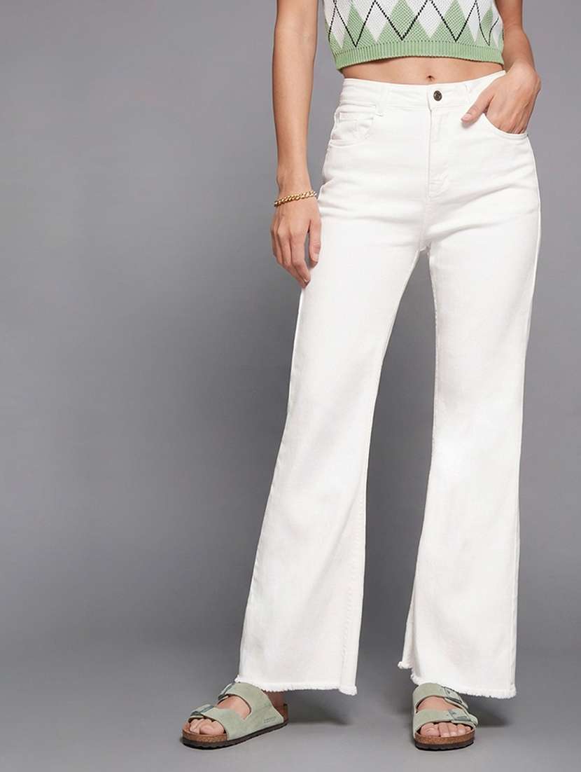 women solid high rise bootcut jeans