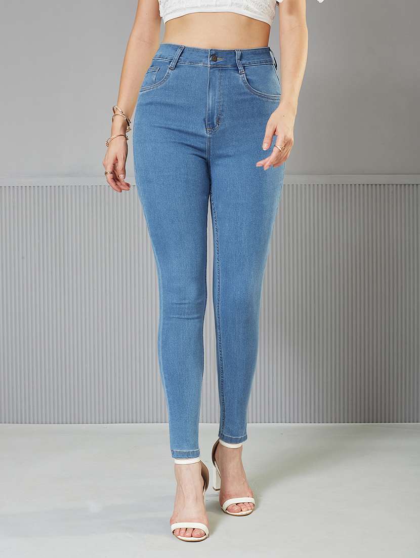 women solid high rise skinny fit jeans