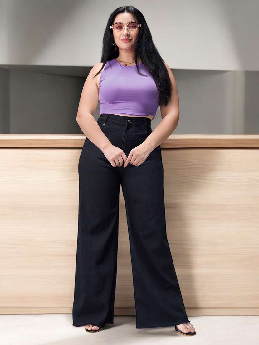 womne plus size solid high rise wide leg jeans - 22362255 -  Standard Image - 3
