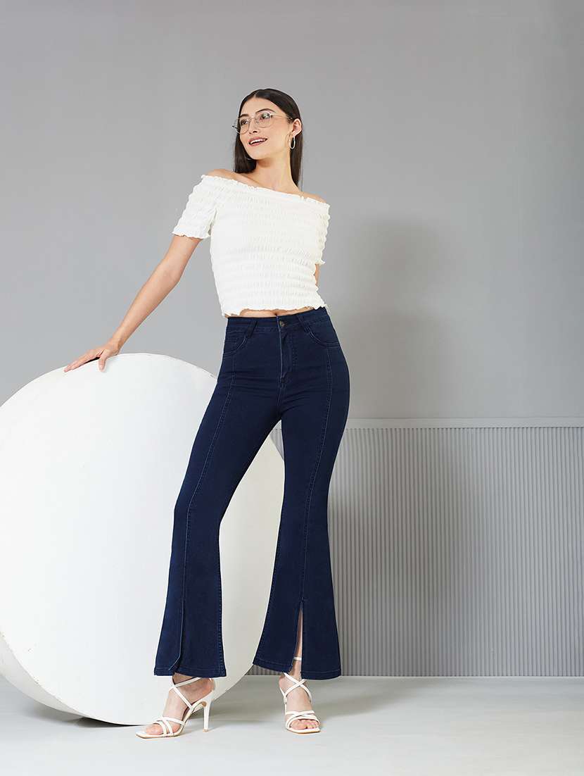 women solid high rise bootcut jeans - 22362257 -  Standard Image - 3