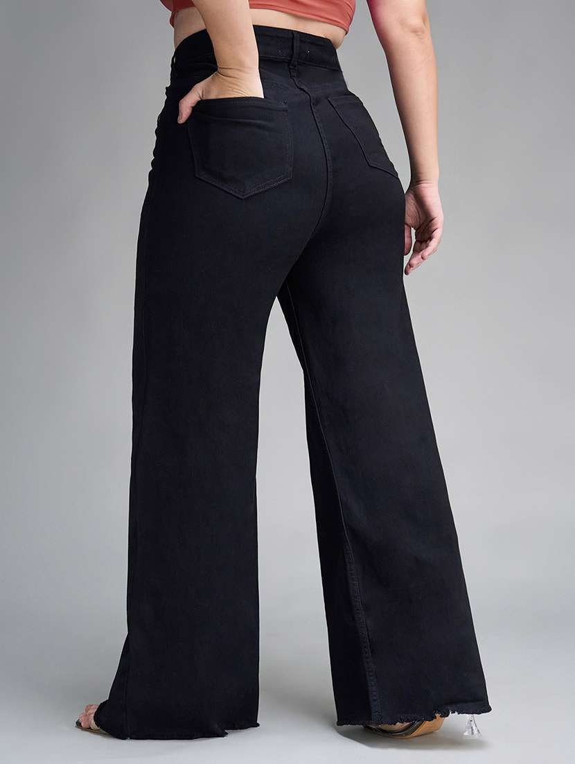 womne plus size solid high rise wide leg jeans - 22362258 -  Standard Image - 3