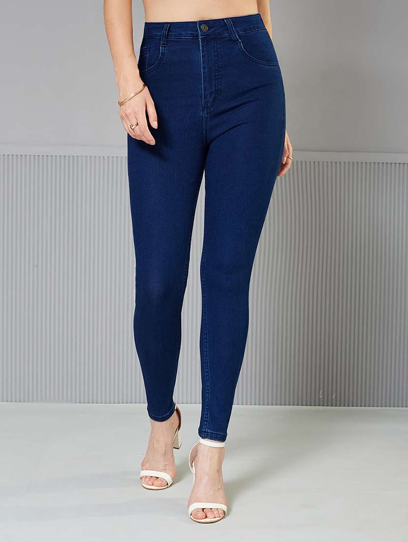 women solid high rise skinny fit jeans