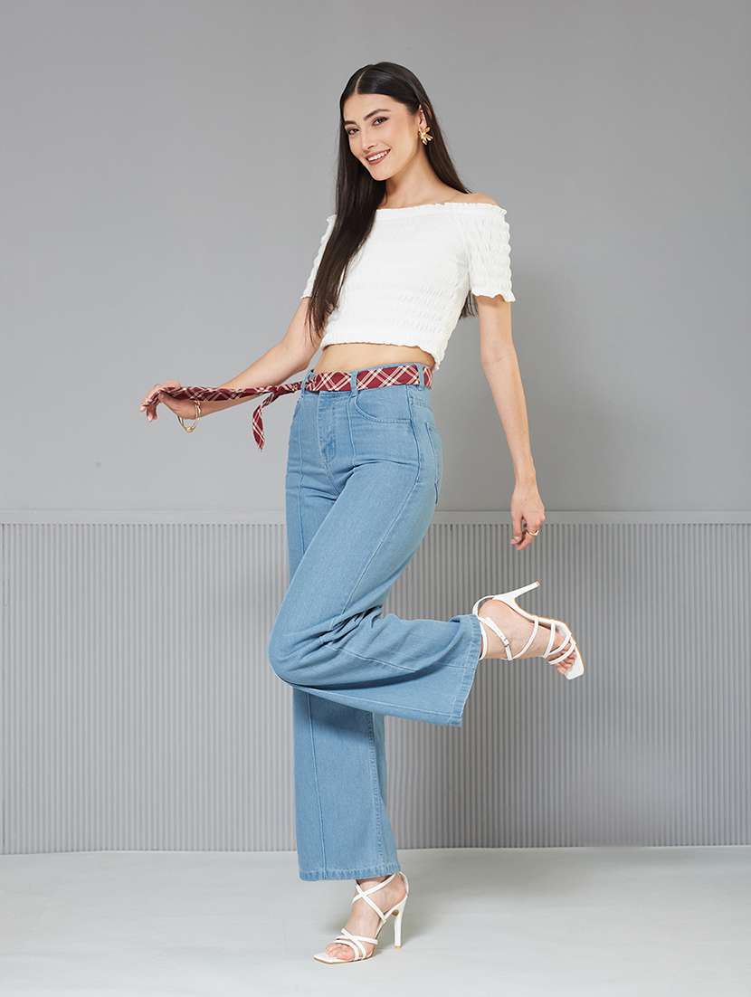women solid high rise wide leg jeans - 22362267 -  Standard Image - 3