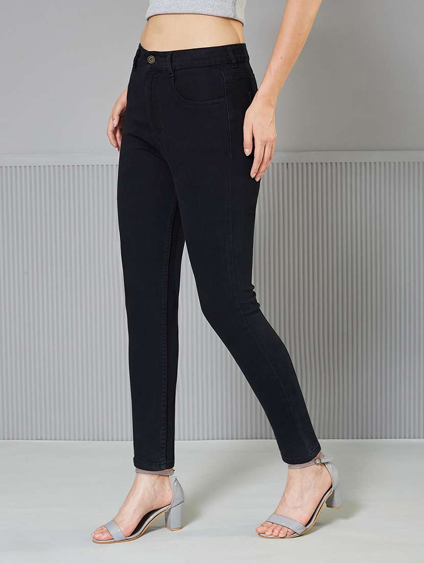 women solid high rise skinny fit jeans