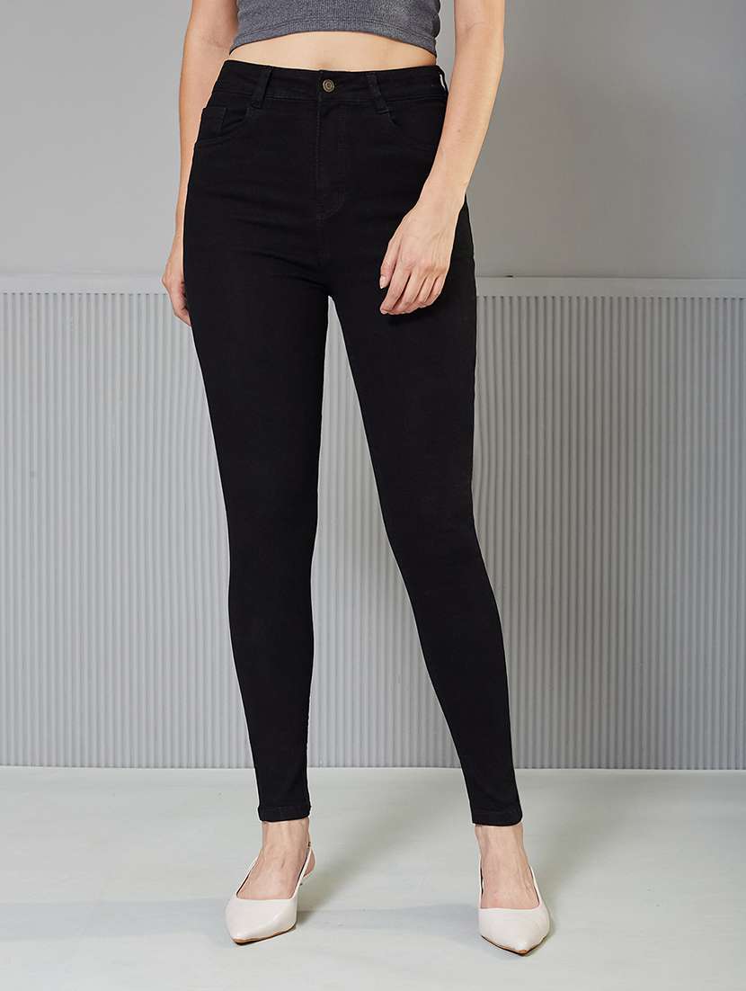 women solid high rise skinny fit jeans
