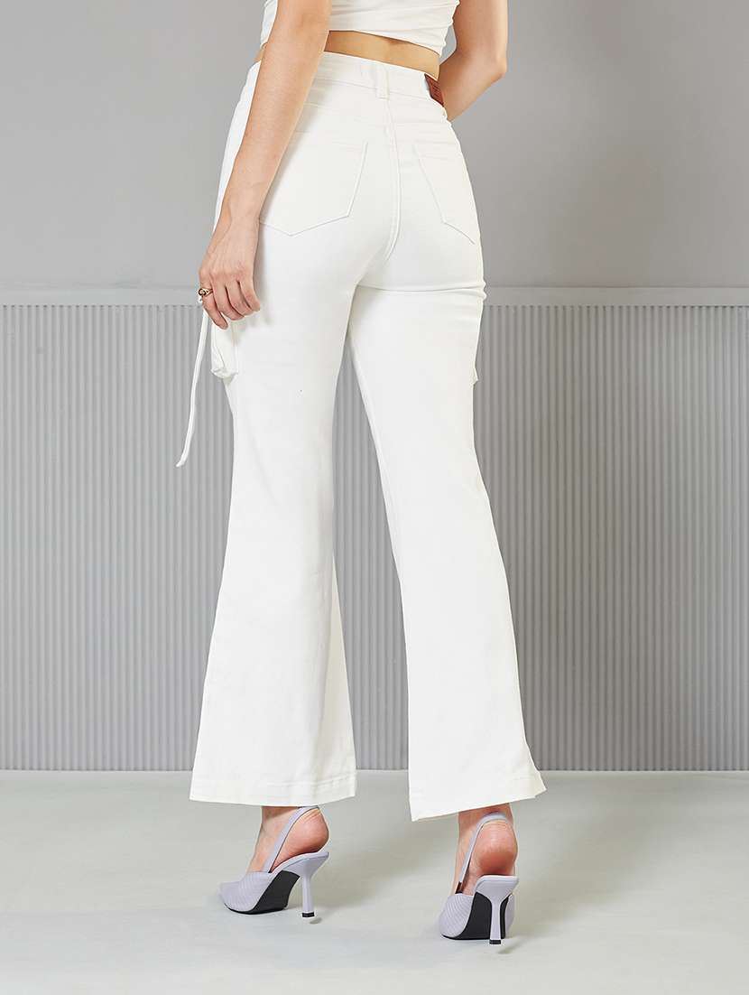 women solid high rise denim cargo - 22362279 -  Standard Image - 3