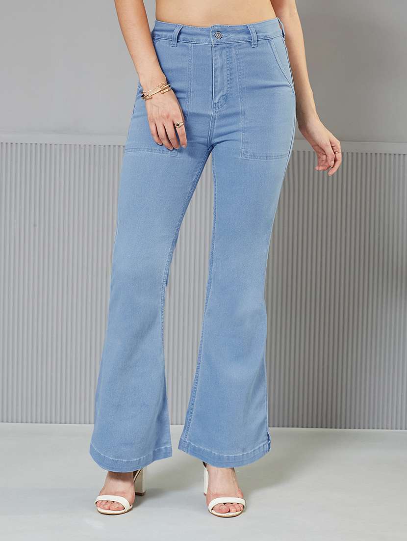 women solid high rise bootcut jeans