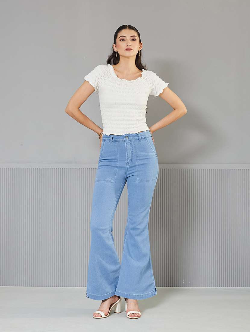 women solid high rise bootcut jeans - 22362282 -  Standard Image - 3