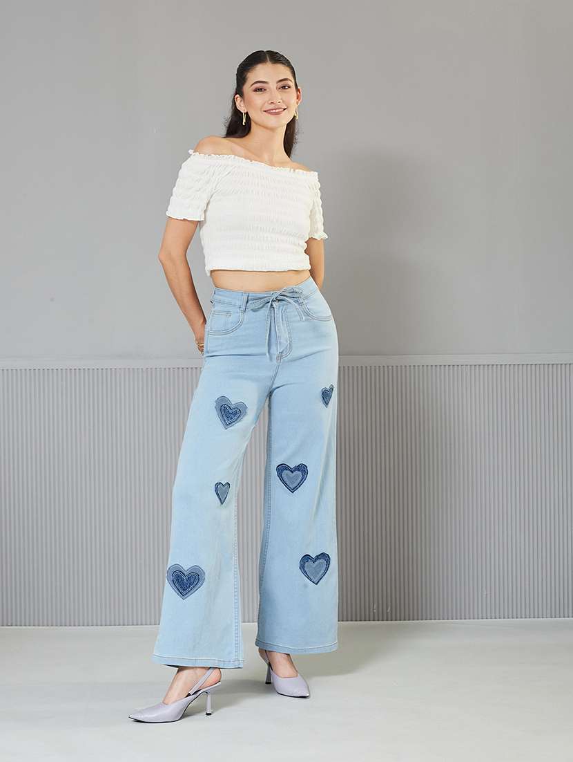 women patched high rise wide leg jeans - 22362285 -  Standard Image - 3