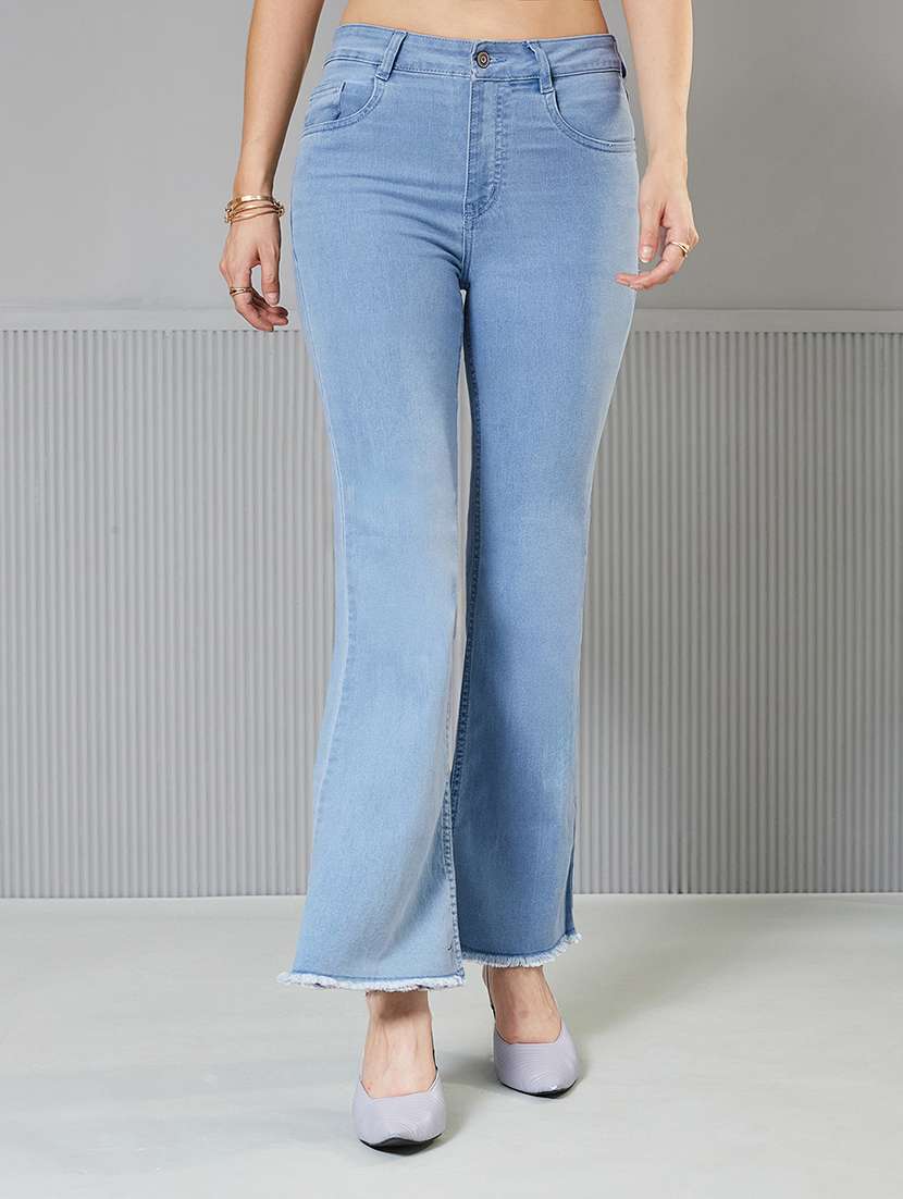 women solid high rise bootcut jeans