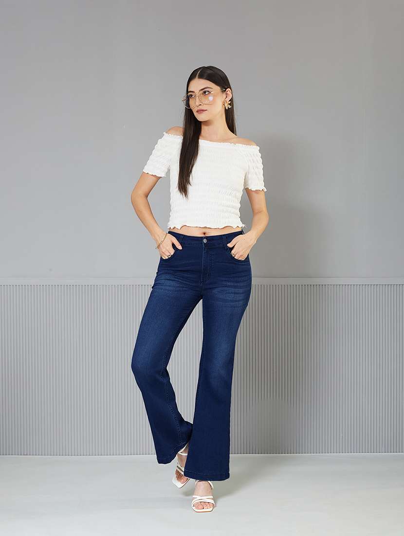 women solid high rise bootcut jeans - 22362288 -  Standard Image - 3
