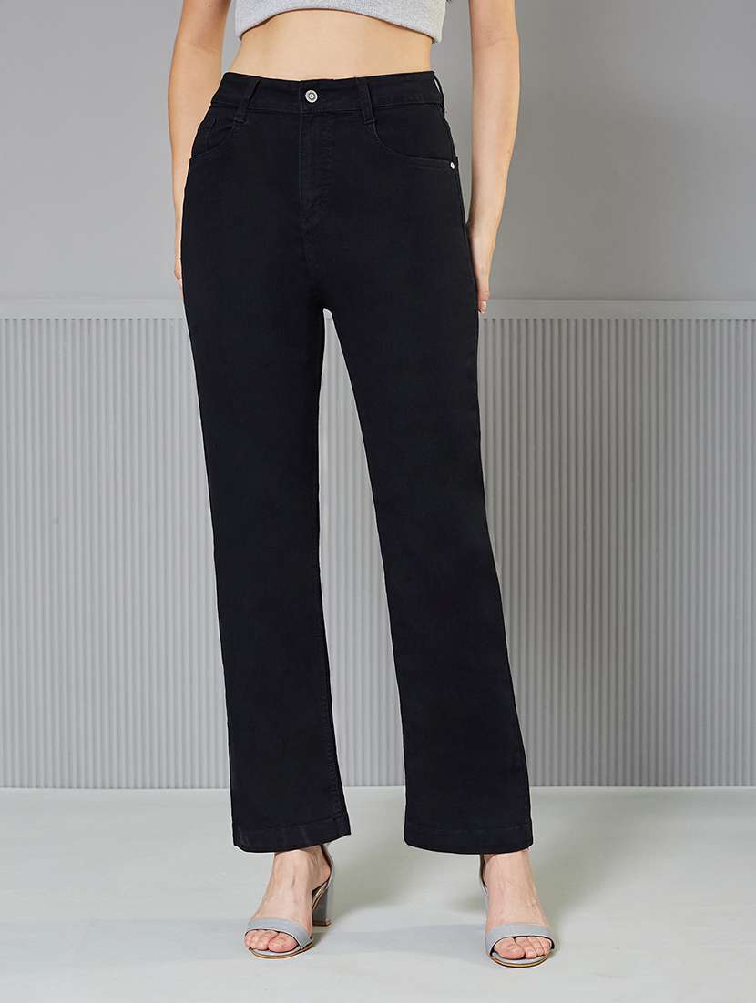 women solid high rise bootcut jeans