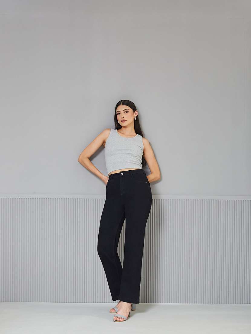 women solid high rise bootcut jeans - 22362292 -  Standard Image - 3