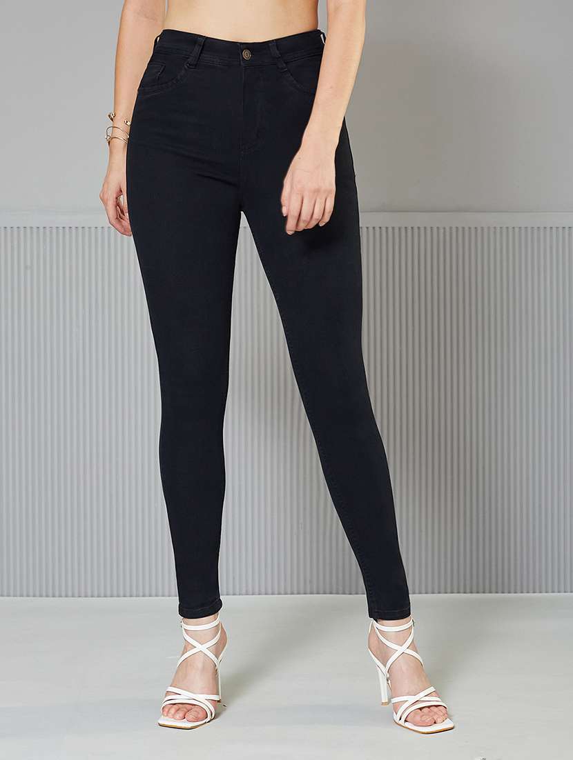 women solid high rise slim fit jeans
