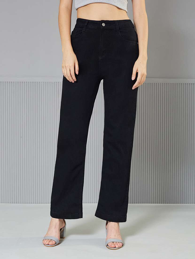 women solid high rise straight jeans