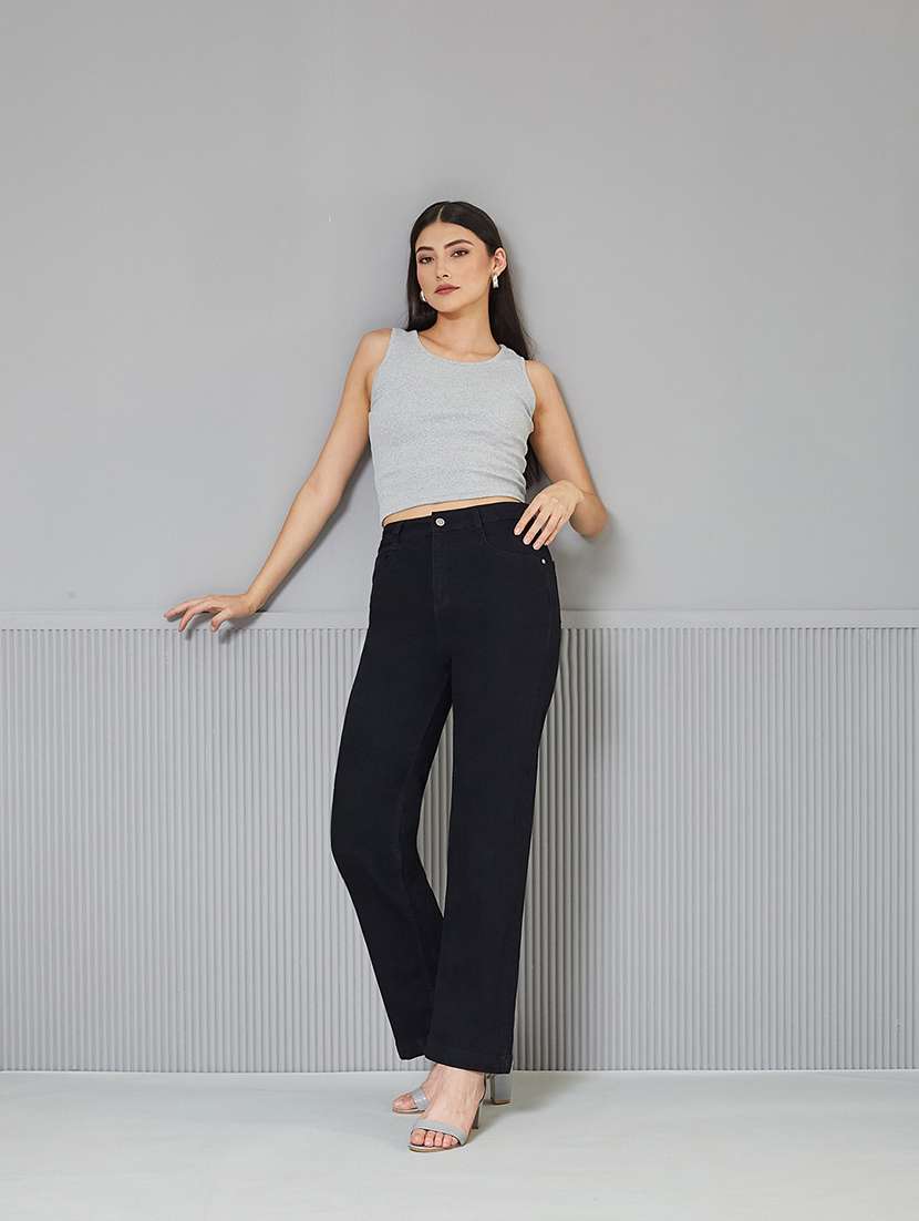 women solid high rise straight jeans - 22362306 -  Standard Image - 3