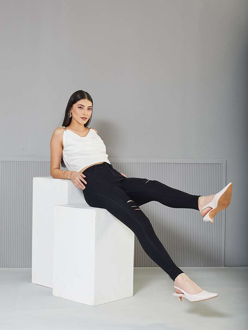 women slash knee high rise skinny fit jeans - 22362311 -  Standard Image - 3