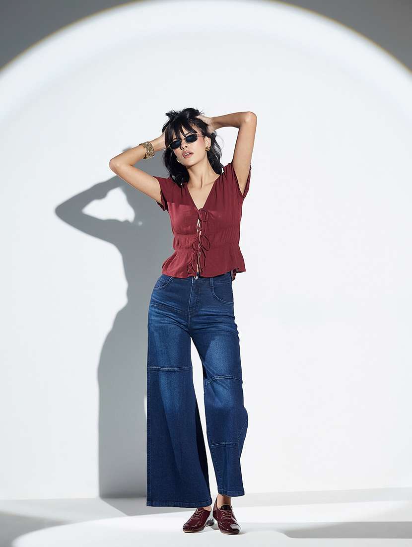 women solid high rise wide leg jeans - 22362312 -  Standard Image - 3