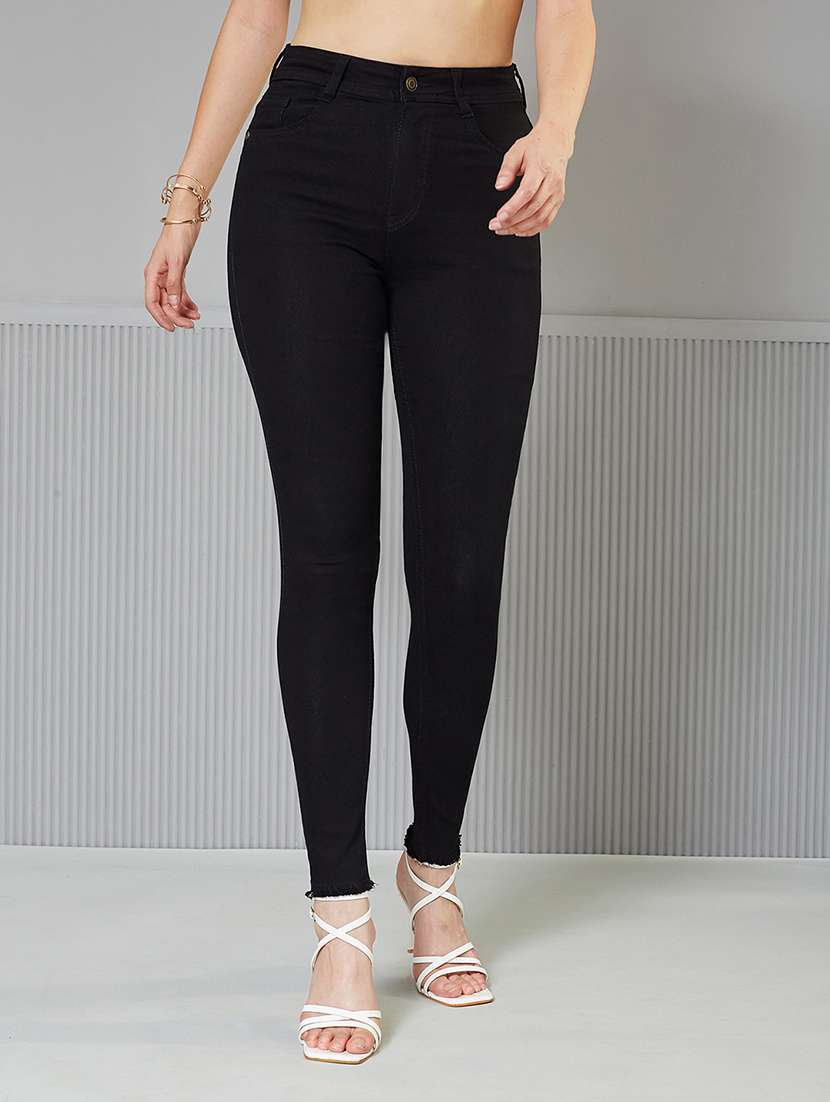 women solid high rise slim fit jeans