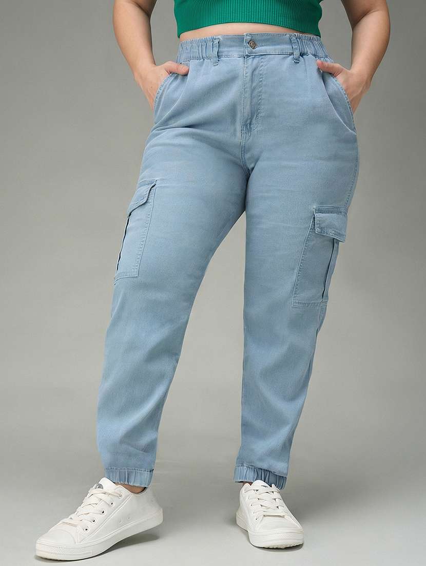 women plus size solid high rise denim jogger