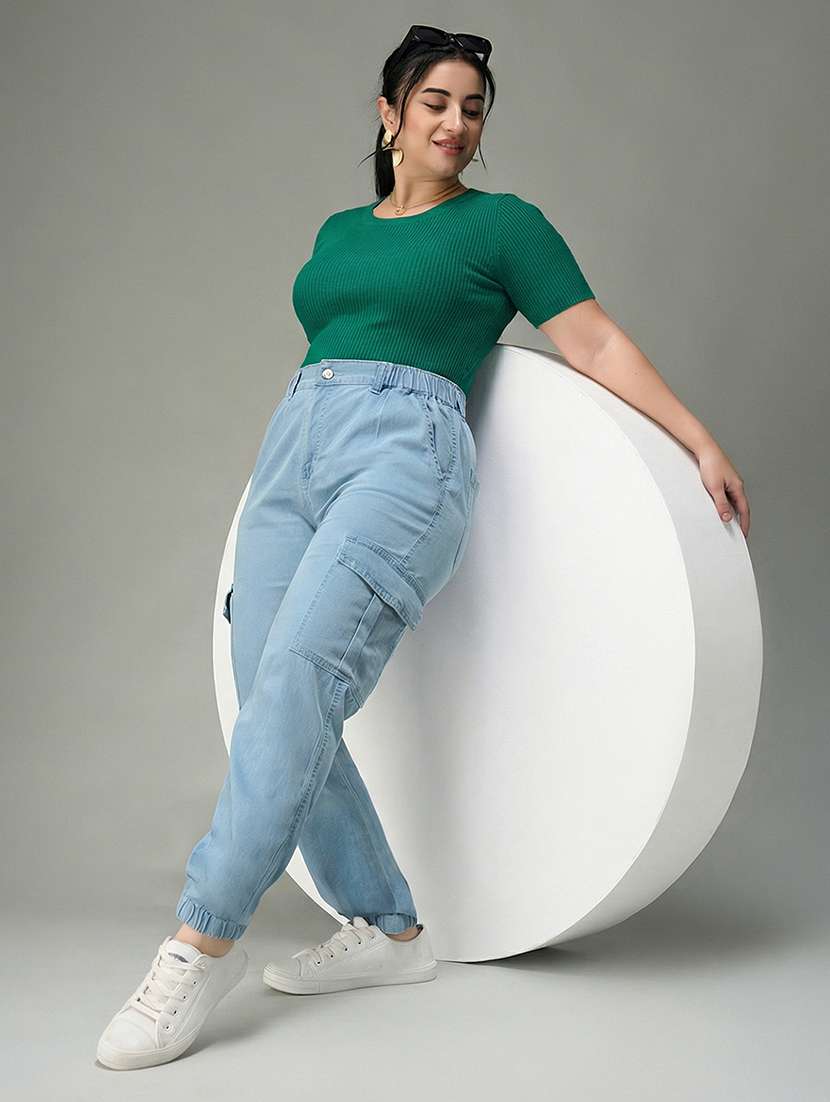 women plus size solid high rise denim jogger - 22362320 -  Standard Image - 3