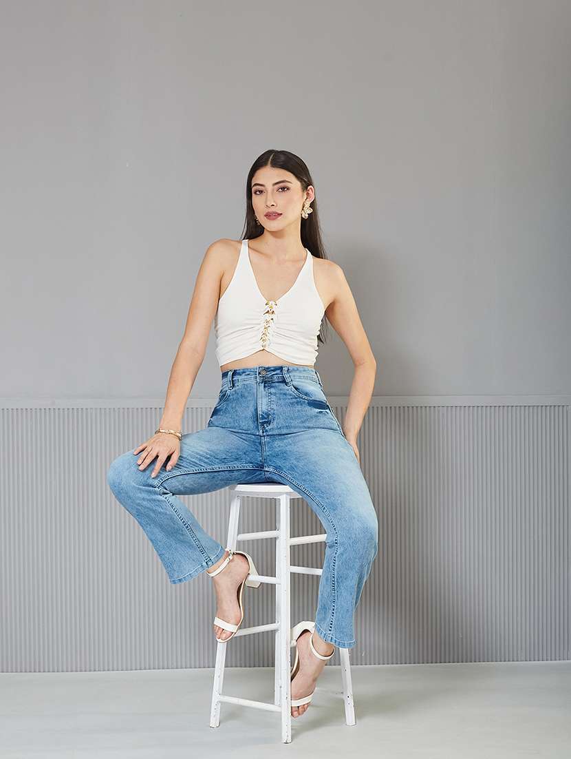 women solid high rise bootcut jeans - 22362324 -  Standard Image - 3