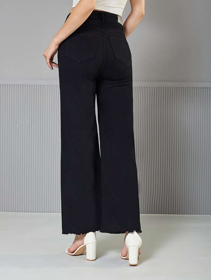women solid high rise wide leg jeans - 22362327 -  Standard Image - 3