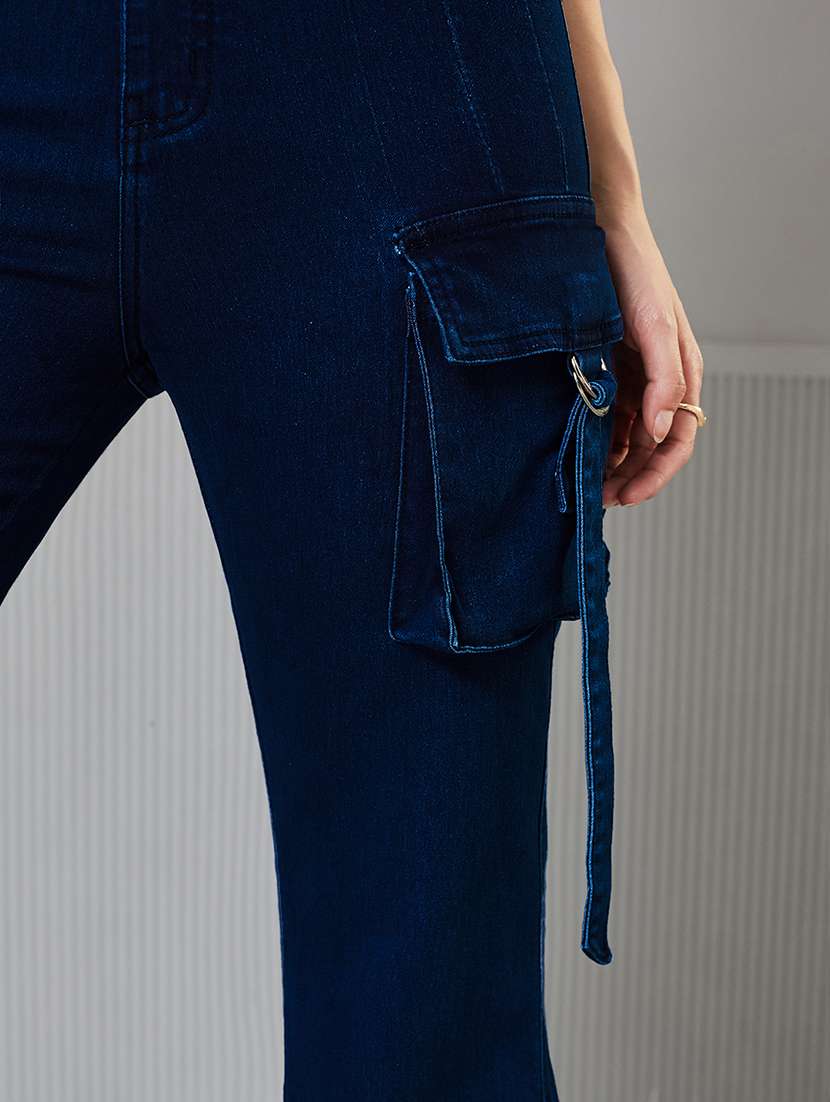 women solid high rise denim cargo - 22362328 -  Standard Image - 3