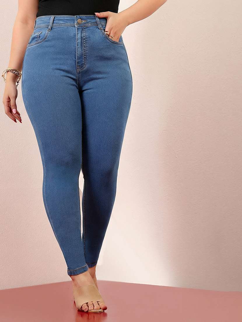 womne plus size solid high rise slim fit jeans