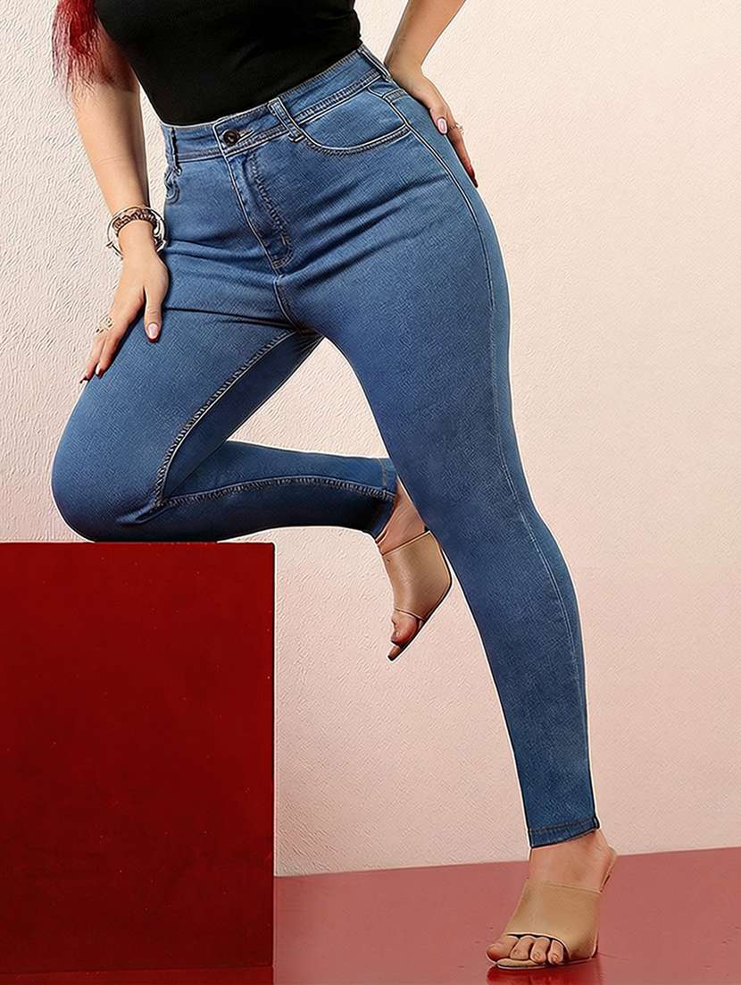womne plus size solid high rise slim fit jeans