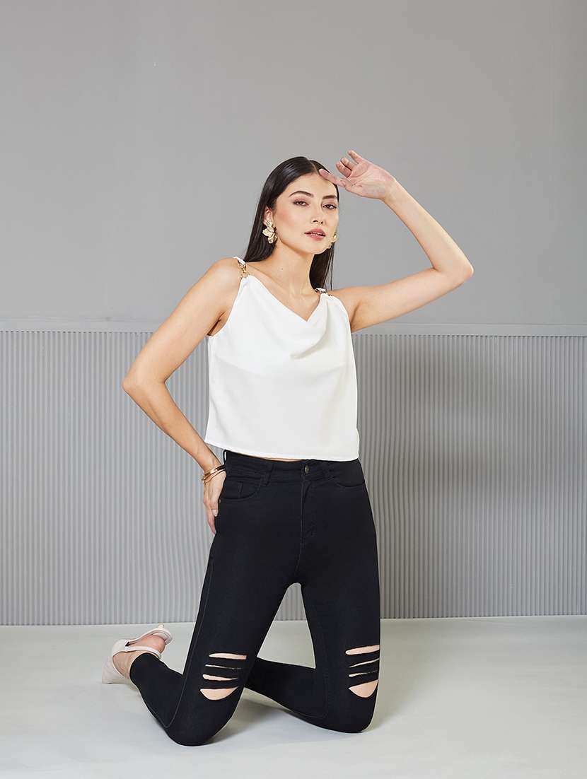 women slash knee high rise skinny fit jeans - 22362356 -  Standard Image - 3