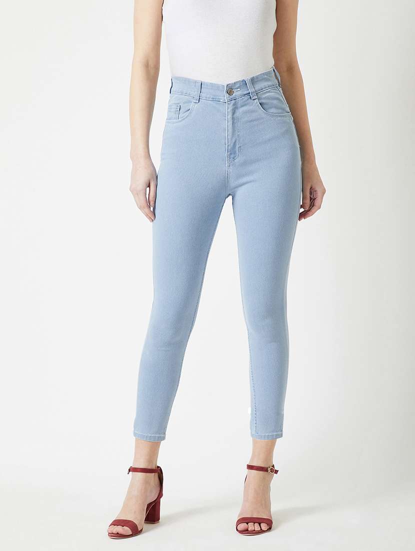 women solid high rise skinny fit jeans