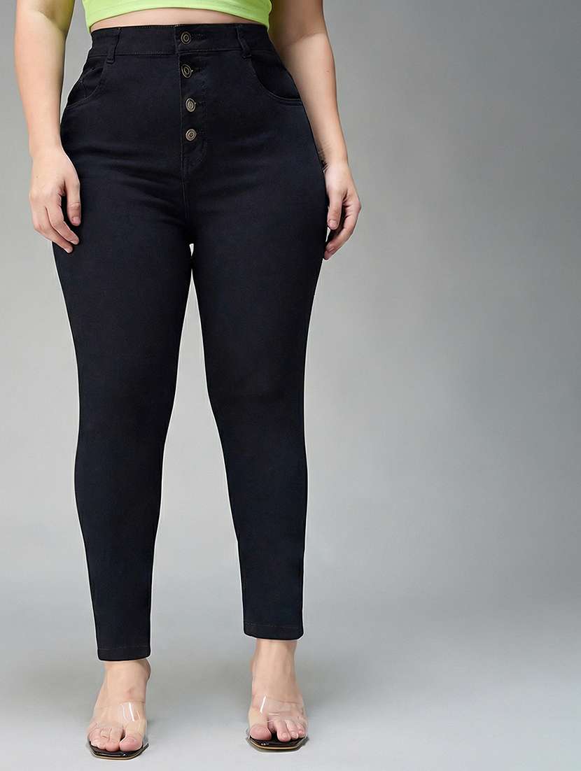 womne plus size solid high rise slim fit jeans