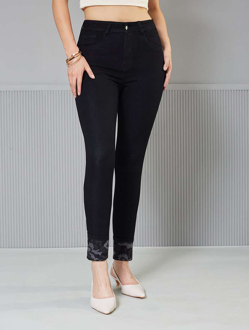 women solid high rise skinny fit jeans