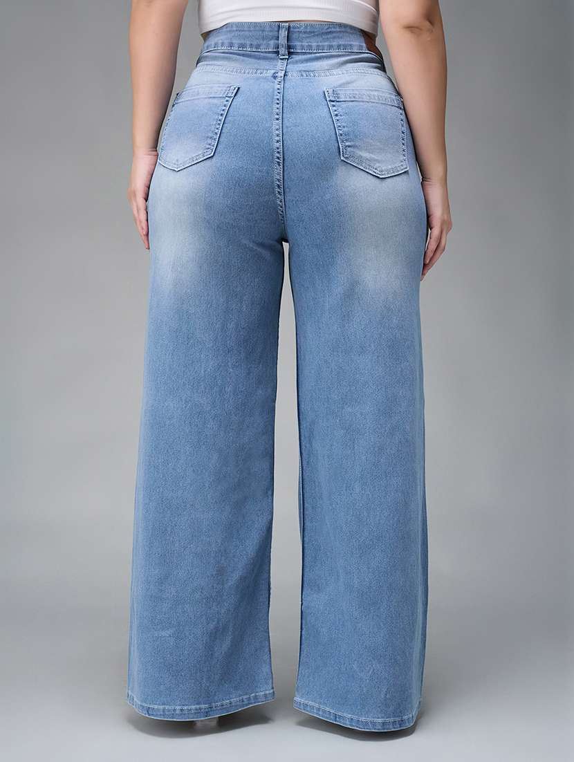 womne plus size solid high rise wide leg jeans - 22362376 -  Standard Image - 3