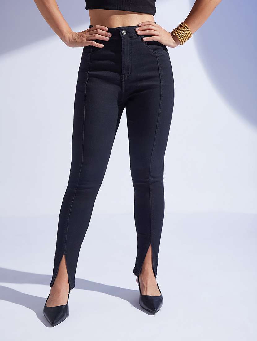 women solid high rise skinny fit jeans