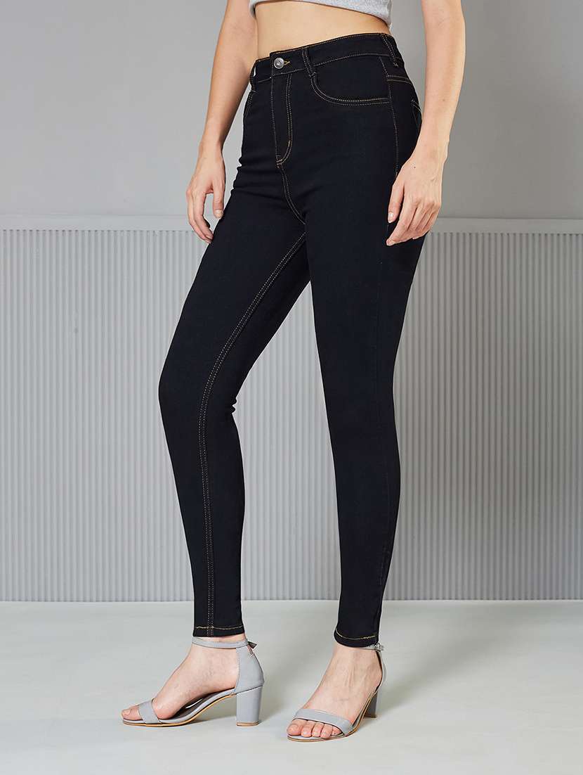 women solid high rise skinny fit jeans