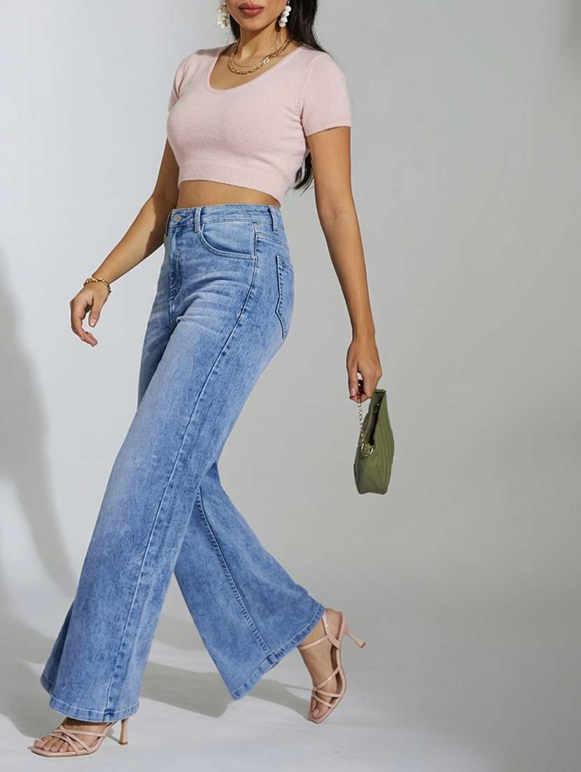 women solid high rise wide leg jeans - 22362393 -  Standard Image - 3