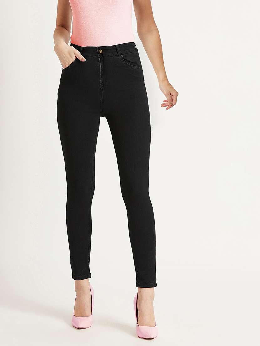 women solid high rise skinny fit jeans