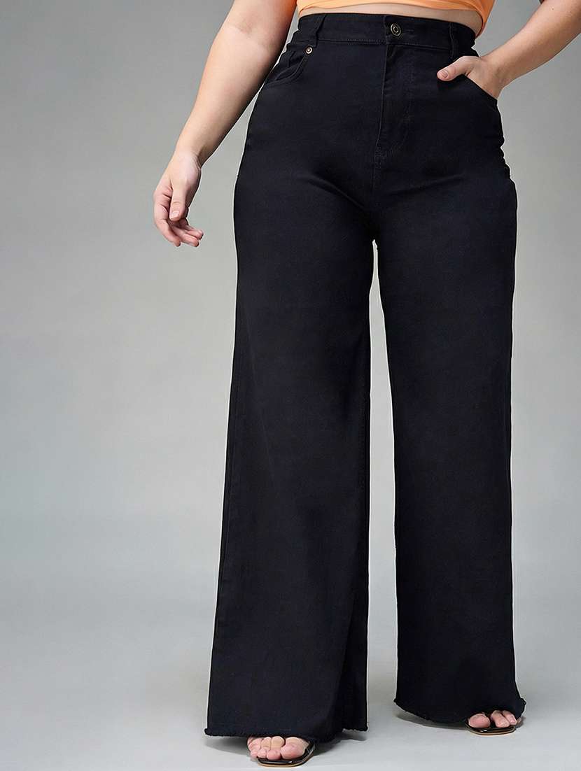 womne plus size solid high rise wide leg jeans