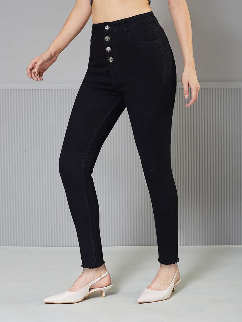 women solid high rise skinny fit jeans